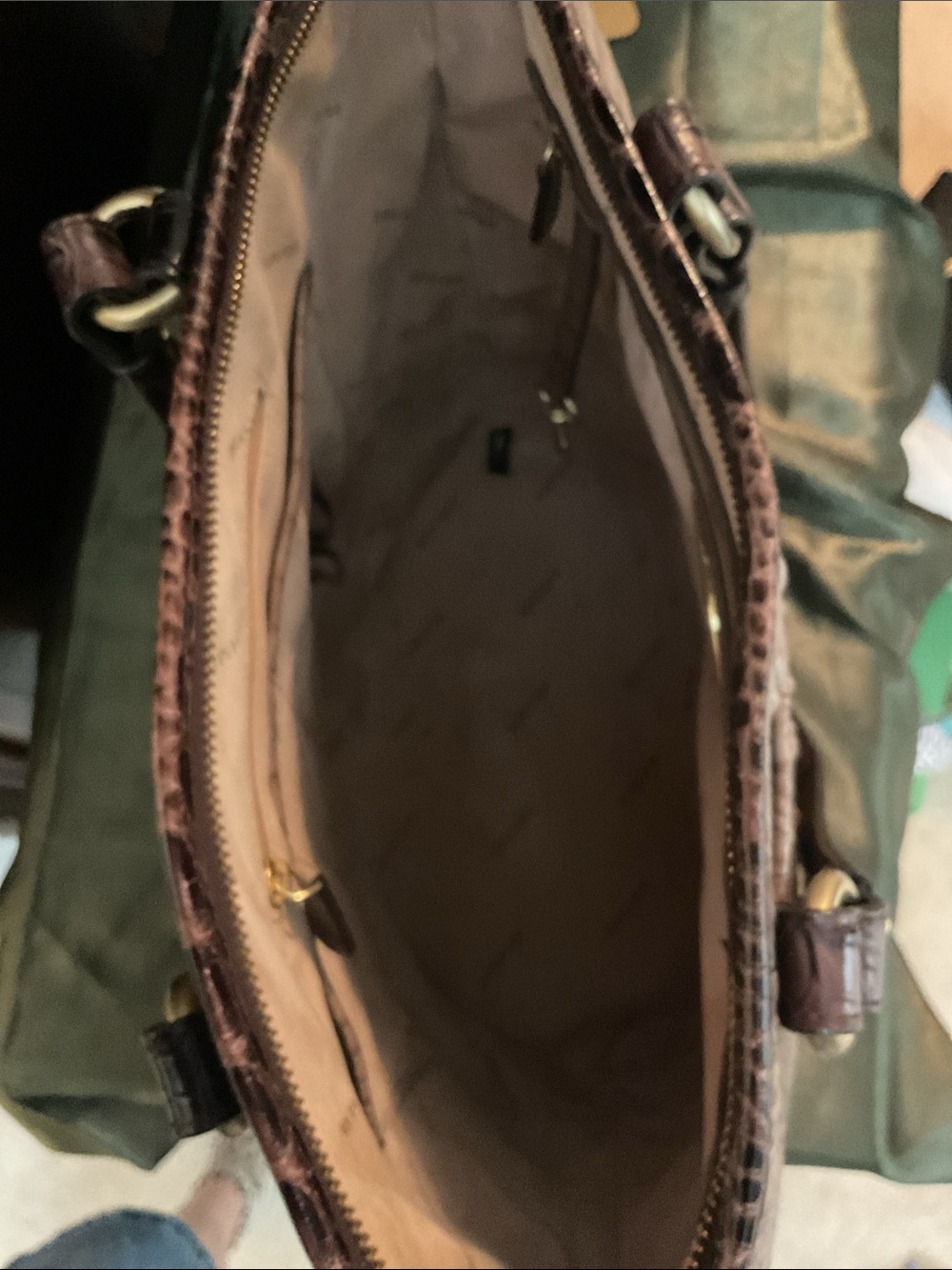 Brahmin Asher Taupe Croc-Embossed Tote with Dark Brown Trim and Gold Accents - Picture 10 of 12